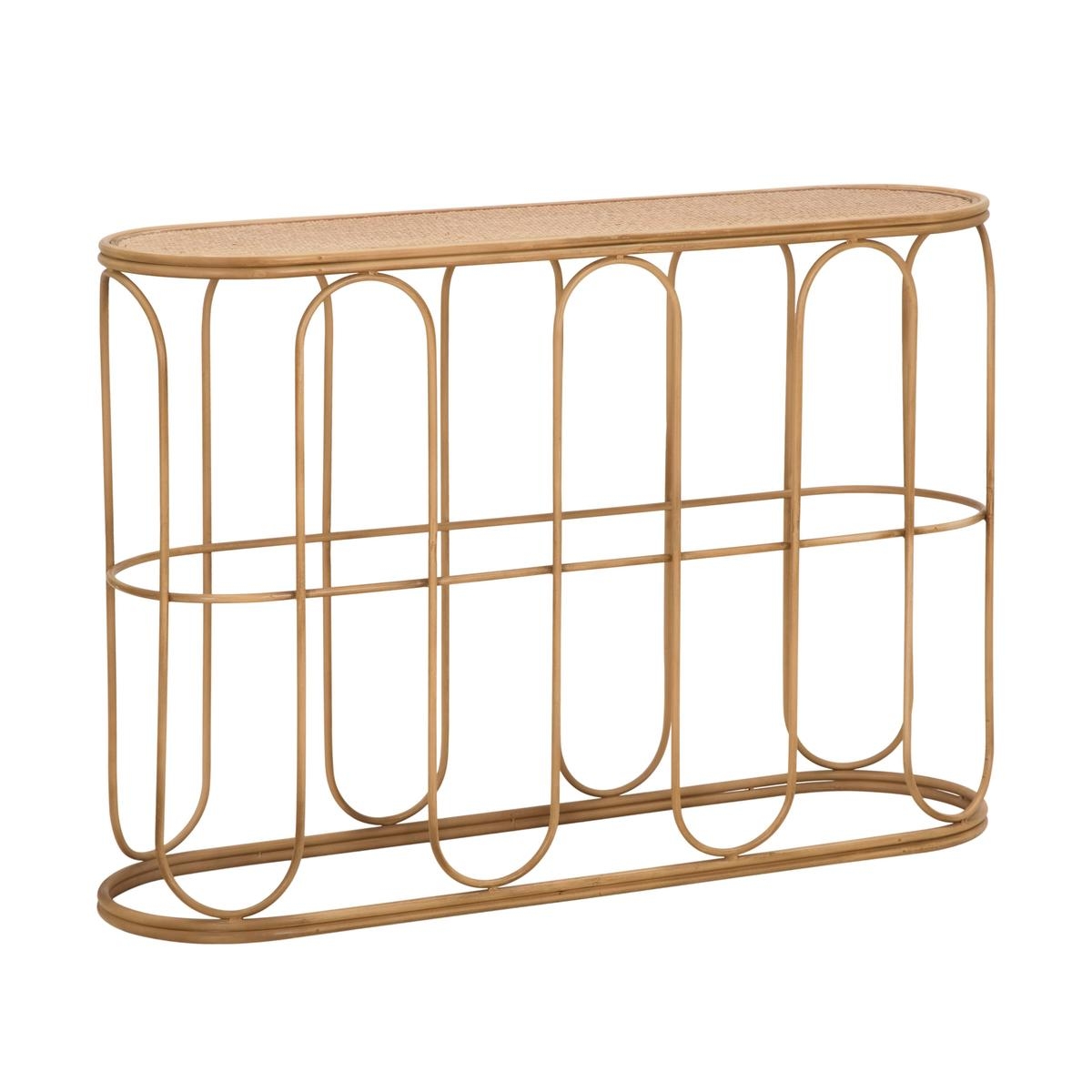 Metalen console in boho chic stijl met rattan blad Samui Aanbieding Metalen console in boho chic stijl met rattan blad Samui Aanbieding