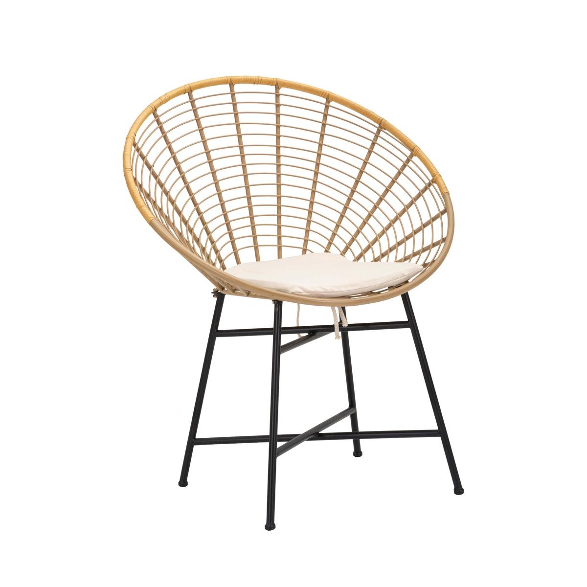 Metalen en rattan stoel met witte kussen boho chic Panama Aanbieding Metalen en rattan stoel met witte kussen boho chic Panama Aanbieding