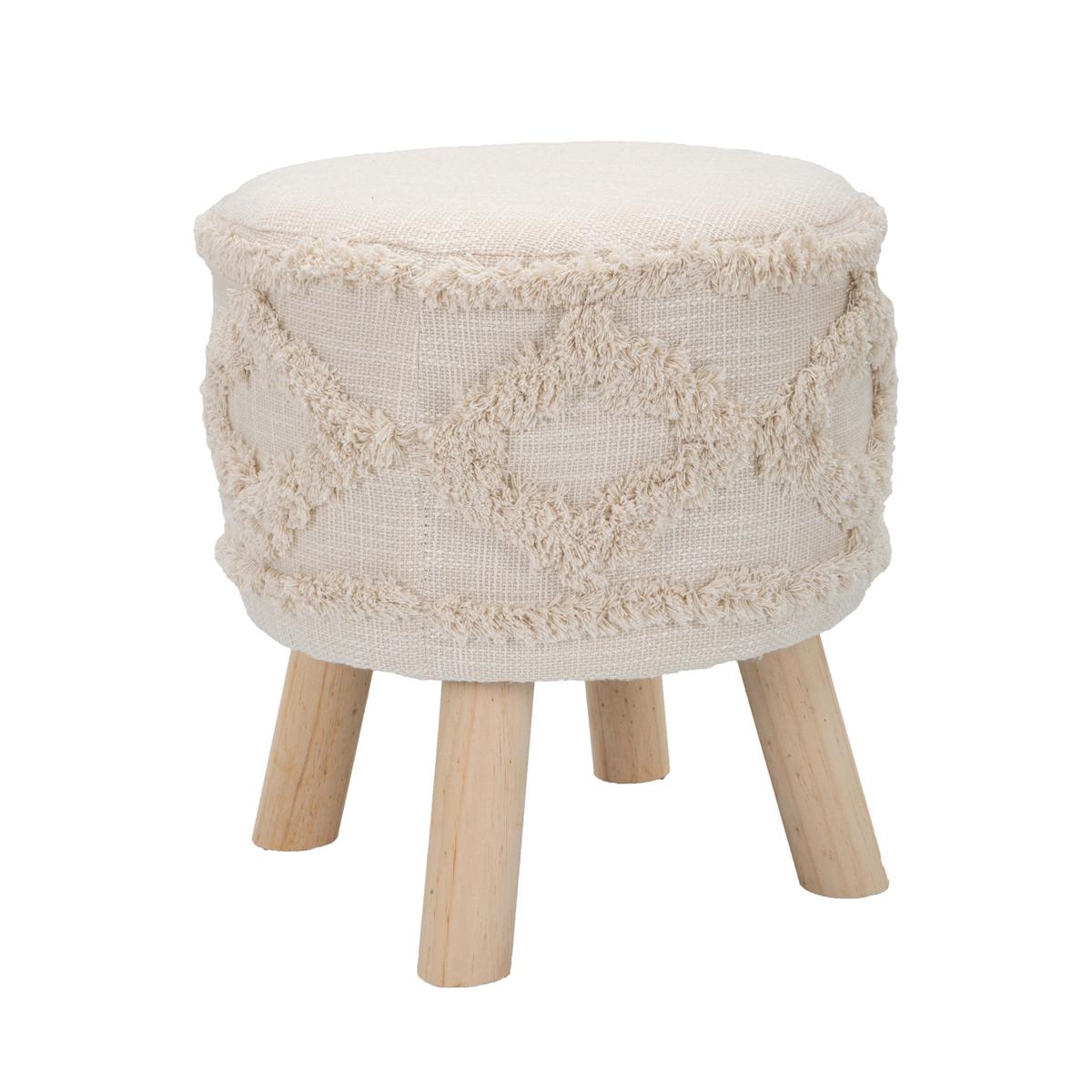 Rond gestoffeerd krukje met houten poten Damasco Aanbieding Rond gestoffeerd krukje met houten poten Damasco Aanbieding