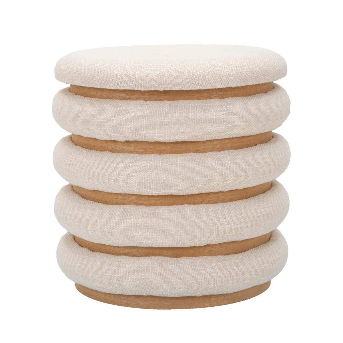 Ronde opbergpoef van hout en stof boho chic Damasco Line