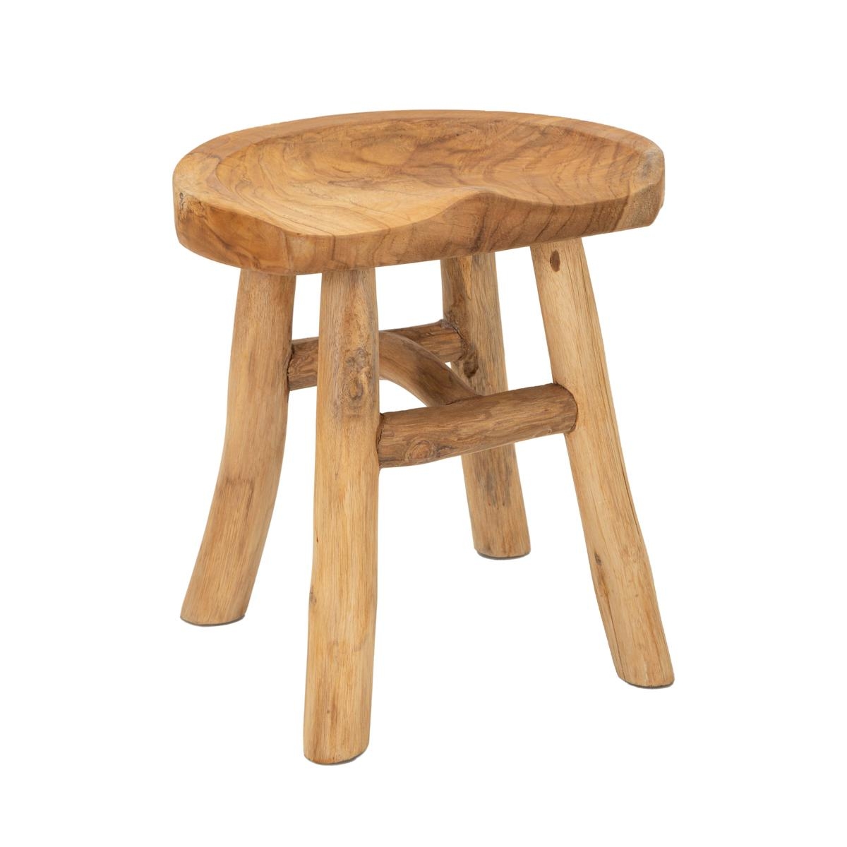 Handgemaakte houten teak kruk in etnisch rustieke stijl Sel Aanbieding Handgemaakte houten teak kruk in etnisch rustieke stijl Sel Aanbieding