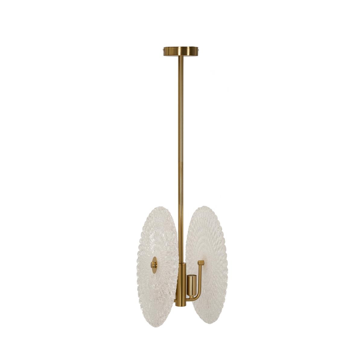 Goudkleurige metalen hanglamp met decoratieve glazen kappen Glass