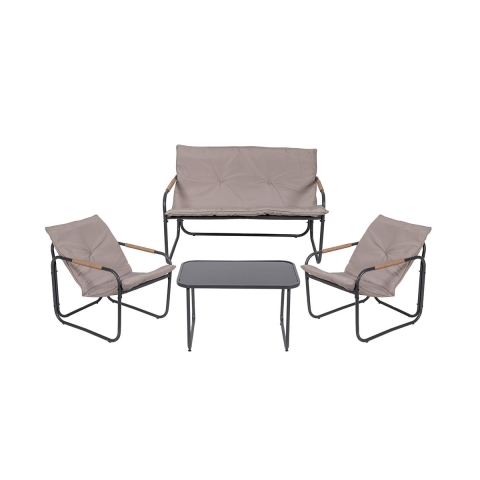 Tuinset 4 zitplaatsen staal met glazen tafelblad kussens Cannes Aanbieding