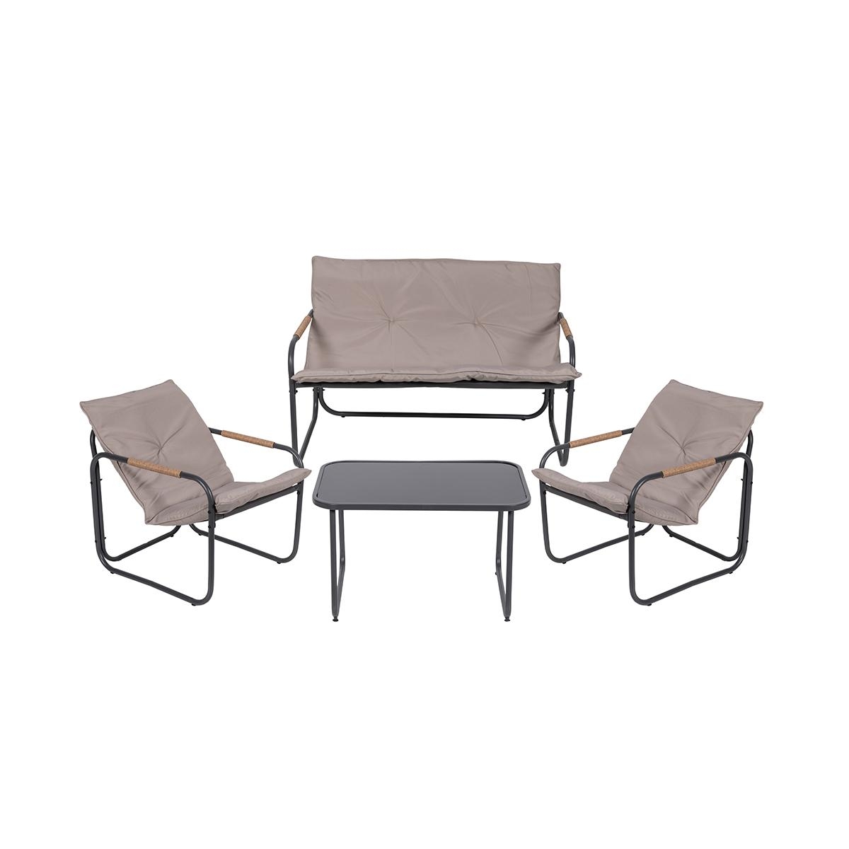 Tuinset 4 zitplaatsen staal met glazen tafelblad kussens Cannes Aanbieding Tuinset 4 zitplaatsen staal met glazen tafelblad kussens Cannes Aanbieding