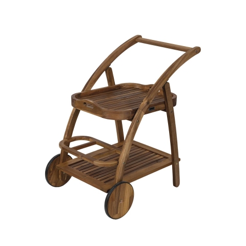 Carrello porta vivande due ripiani con ruote in legno di acacia Bali Aanbieding