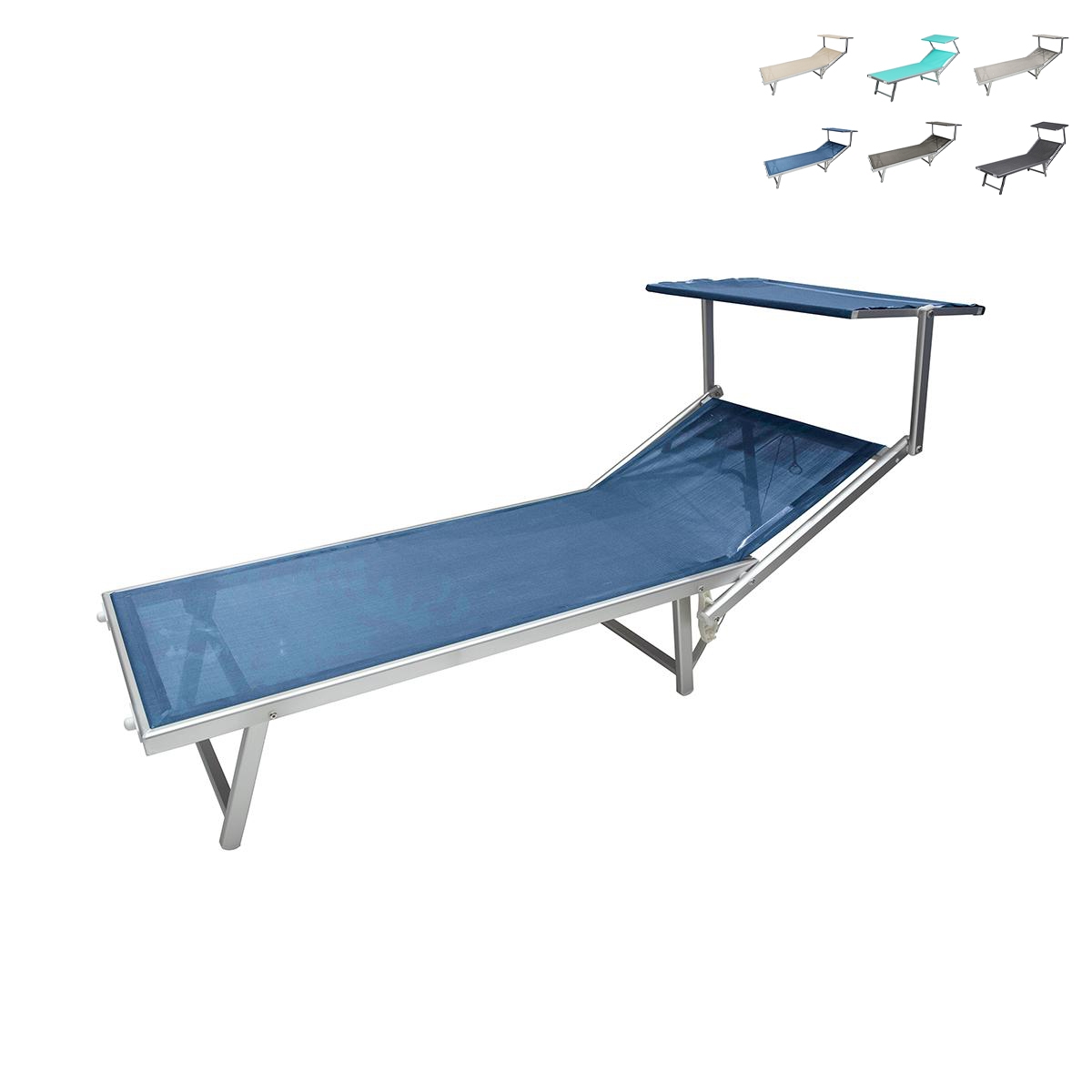 Tuin- en strandligbed in aluminium met zonnescherm Riccione Aanbod Tuin- en strandligbed in aluminium met zonnescherm Riccione Aanbod