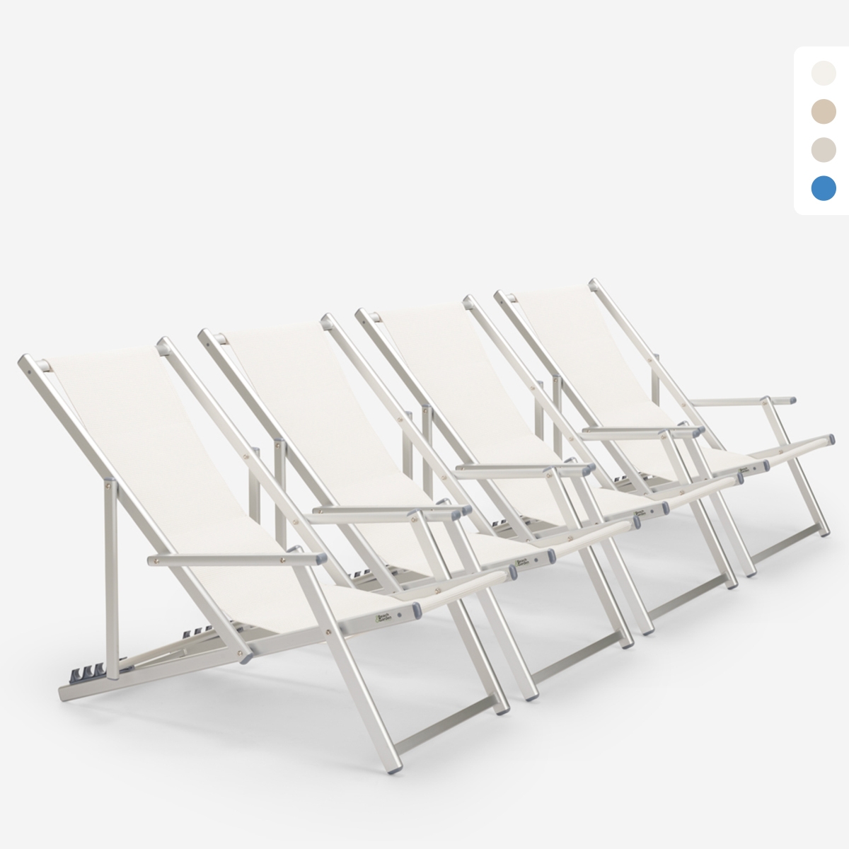 Set van 4 opvouwbare aluminium ligstoelen met armleuningen Riccione Gold Lux Aanbieding