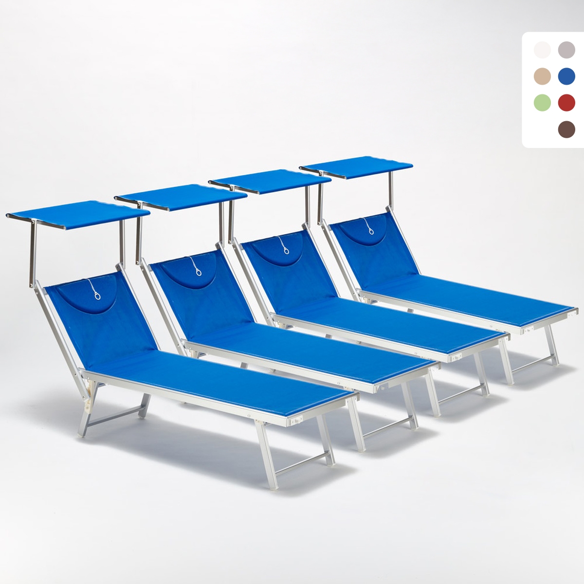 Professionele aluminium ligbedden Santorini voor strand, tuin en zwembad, 4 stuks Aankoop Professionele aluminium ligbedden Santorini voor strand, tuin en zwembad, 4 stuks Aankoop