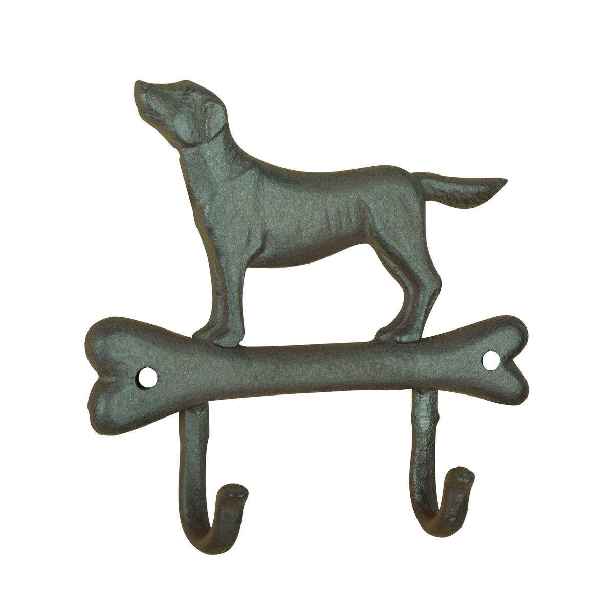 Wandkapstok in de vorm van een bot met hond en 2 haken Aanbieding Wandkapstok in de vorm van een bot met hond en 2 haken Aanbieding