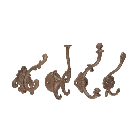 Set van 4 klassieke gietijzeren wandhaken, assorti Aanbieding