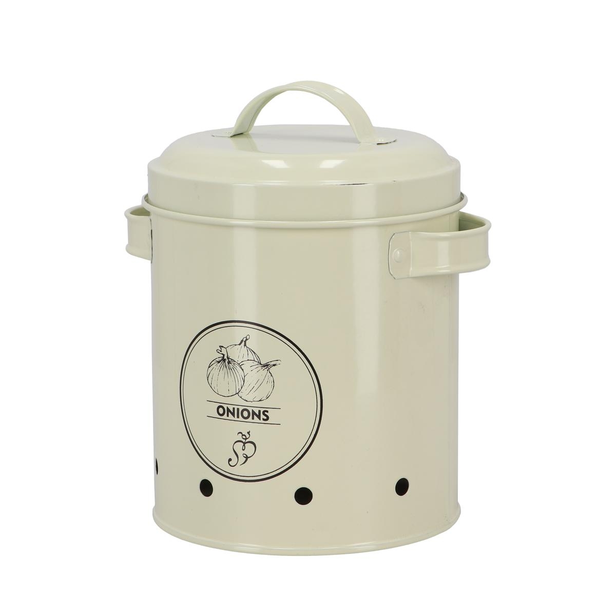 Vintage metalen opbergpot voor uien met deksel Aanbieding Vintage metalen opbergpot voor uien met deksel Aanbieding