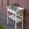 Houten werkbank met verzinkt metalen blad en 3 lades Korting