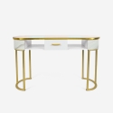 Tafel voor schoonheidsspecialisten van glas, goudkleurig metaal en marmereffect Jess Aanbieding
