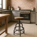 Industriële vintage houten en metalen verstelbare kruk Vont Verkoop