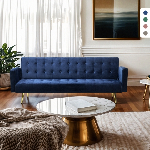 Moderne 3-zits fluwelen slaapbank met gouden poten Caullae Aanbieding