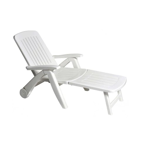 Opvouwbaar wit ligbed voor de tuin van kunststof met wielen Cancun Aanbieding