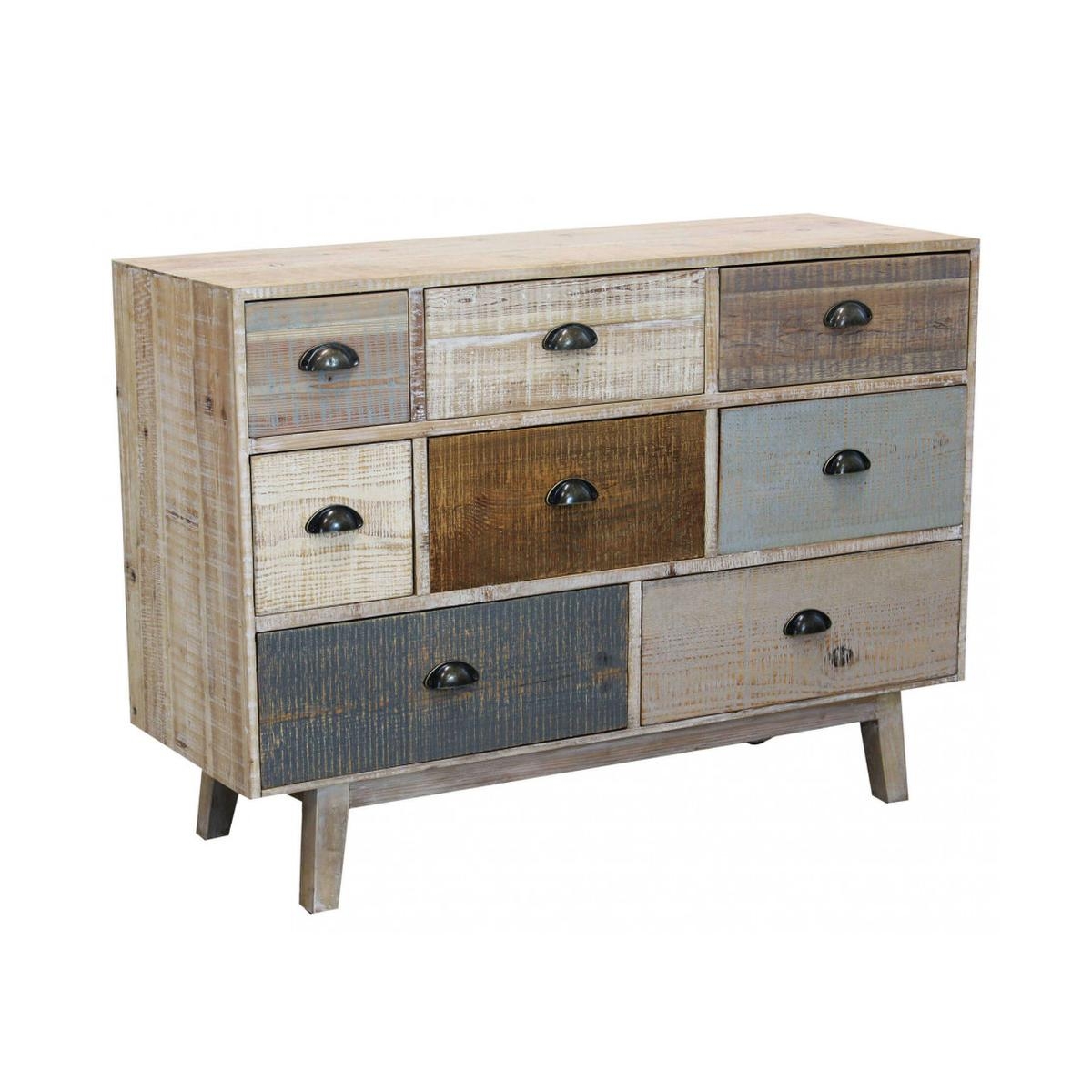 Gekleurde houten ladekast met 8 lades Shabby Chic Donald