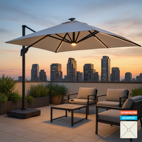 Vierkante tuinparasol Paradise met ledverlichting 3x3 m Aanbieding