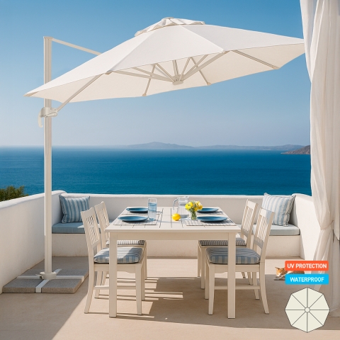 Vierkante aluminium zweefparasol 3 x 3 meter Paradise White Aanbieding