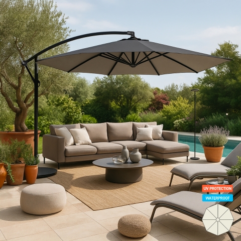 Achthoekige aluminium zweefparasol 3 meter Fan Noir Aanbieding