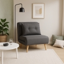 Stoffen klapbed fauteuil met houten pootjes Miriam Verkoop