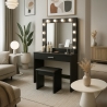 Zwarte make-up tafel met LED-lampen, spiegel en krukje Gaia Black Aanbieding