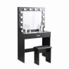 Zwarte make-up tafel met LED-lampen, spiegel en krukje Gaia Black Korting