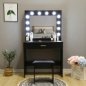 Zwarte make-up tafel met LED-lampen, spiegel en krukje Gaia Black Keuze