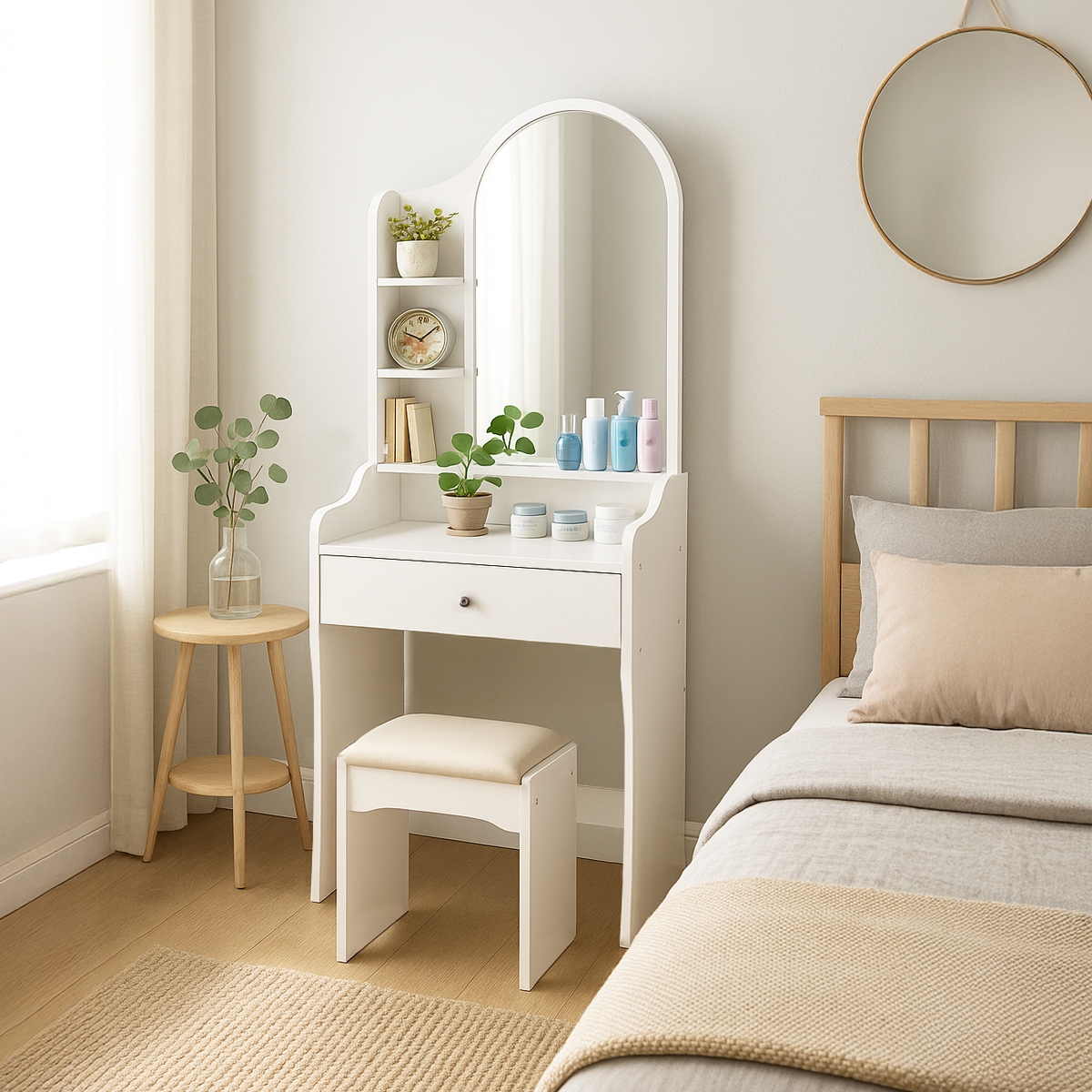 Kaptafel met spiegel en kruk Flora Aanbieding