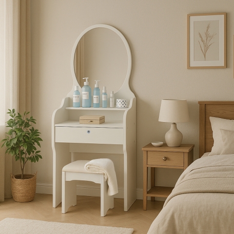 Make-up kaptafel Katrina met spiegel en kruk Aanbieding