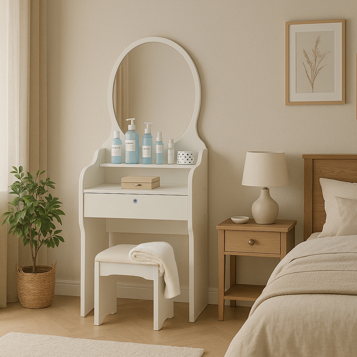 Make-up kaptafel Katrina met spiegel en kruk Aanbieding