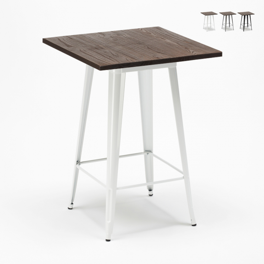 Hoge tafel in industriële stijl van staal en hout 60x60 cm Welded Aanbieding Hoge tafel in industriële stijl van staal en hout 60x60 cm Welded Aanbieding