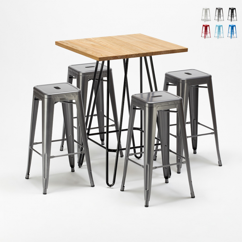 Set hoge tafel met 4 metalen krukken in industriële stijl Brooklyn Karakteristieken