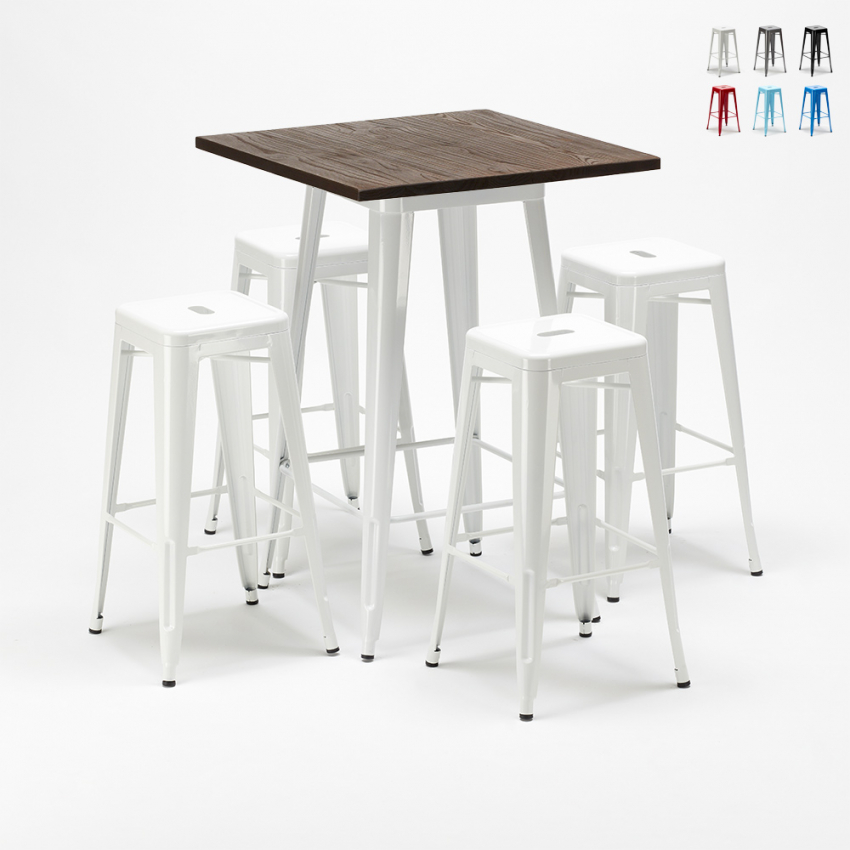 Set hoge tafel met 4 metalen krukken in industriële stijl Harlem Kosten Set hoge tafel met 4 metalen krukken in industriële stijl Harlem Kosten