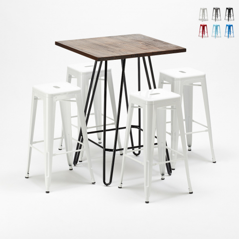 hoge tafel set met 4 industrieel metalen krukken in Lix-stijl kips bay Aanbieding