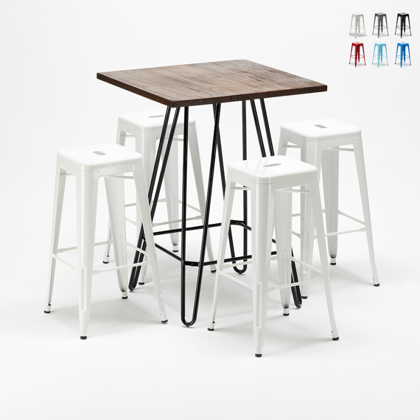 Set hoge tafel met 4 metalen krukken in industriële stijl Kips Bay  Aanbieding