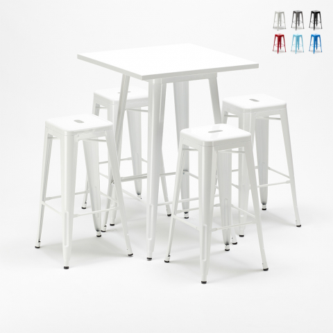 Hoge Tafel set met 4 Industrieel Metalen Krukken in Tolix-stijl Union Square Aanbieding