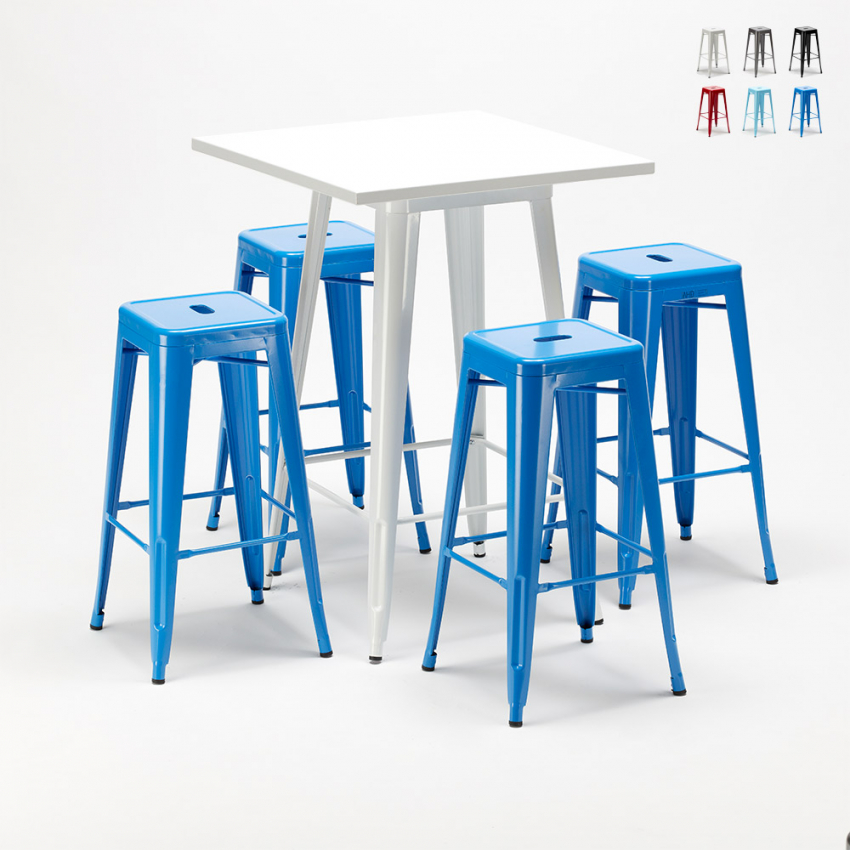 Set hoge tafel met 4 metalen krukken in industriële stijl Union Square Voorraad Set hoge tafel met 4 metalen krukken in industriële stijl Union Square Voorraad