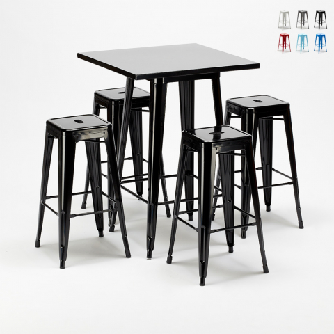 hoge tafel set met 4 industrieel metalen krukken in-stijl new york Aanbieding