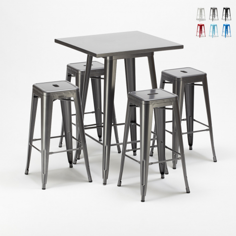 hoge tafel set met 4 industrieel metalen krukken in Lix-stijl gowanus Aanbieding