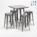 Set hoge tafel met 4 metalen krukken in industriële stijl Gowanus Aanbieding