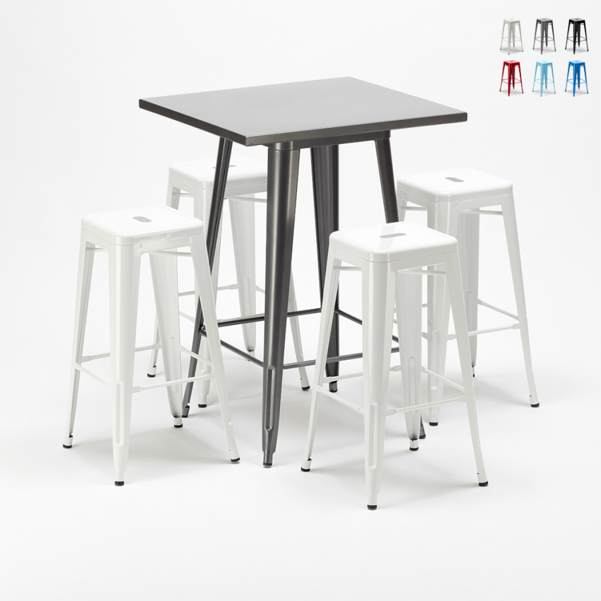 Set hoge tafel met 4 metalen krukken in industriële stijl Gowanus Voorraad Set hoge tafel met 4 metalen krukken in industriële stijl Gowanus Voorraad