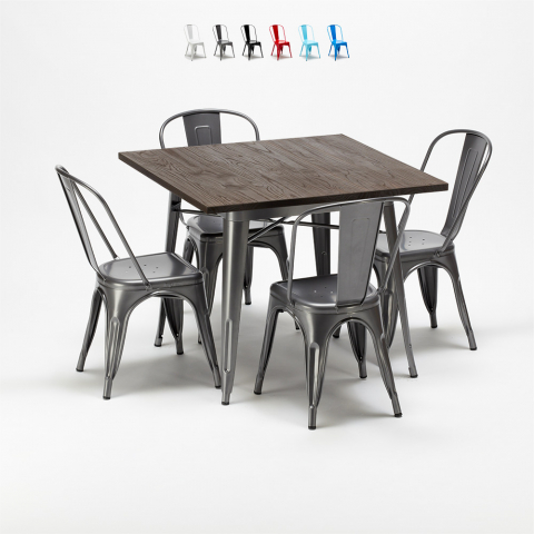 Set met vierkante tafel en 4 metalen stoelen in industriële stijl Jamaica  Aanbieding