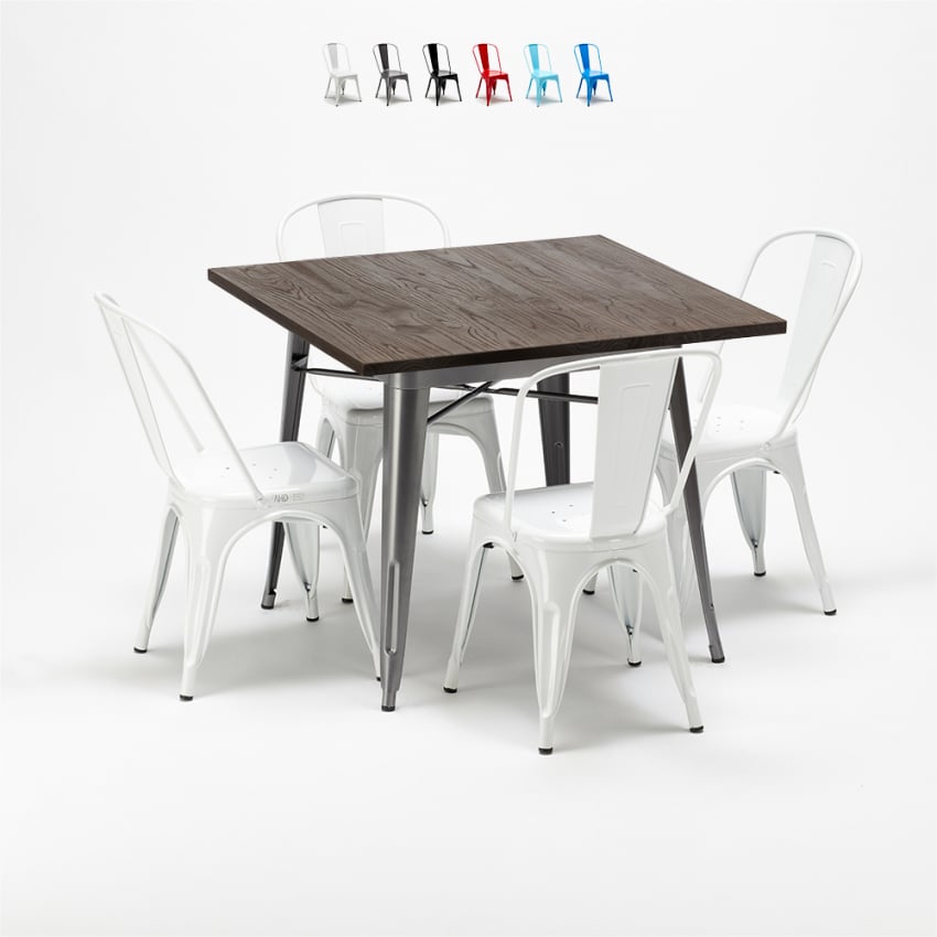 Set met vierkante tafel en 4 metalen stoelen in industriële stijl Jamaica  Voorraad