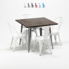 Set met vierkante tafel en 4 metalen stoelen in industriële stijl Jamaica  Voorraad