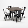 Set met vierkante tafel en 4 metalen stoelen in industriële stijl Jamaica  