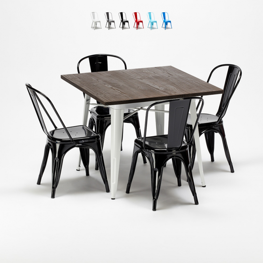 Set met vierkante tafel en 4 metalen stoelen in industriële stijl Midtown Kosten Set met vierkante tafel en 4 metalen stoelen in industriële stijl Midtown Kosten