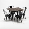 Set met vierkante tafel en 4 metalen stoelen in industriële stijl West Village Aanbod