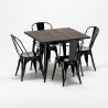 vierkante tafel en stoelen set van industrieel metaal en hout Lix-stijl west village Aanbod