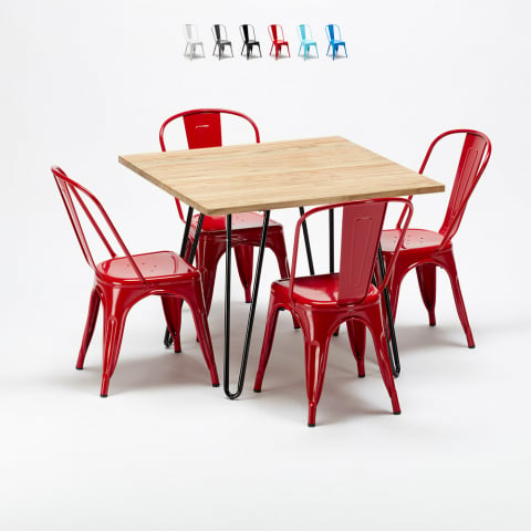 Set met vierkante tafel en 4 metalen stoelen in industriële stijl Tribeca Aanbieding